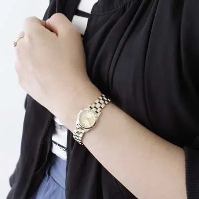 Marc Jacobs Henry Dinky Gold Dial Gold Steel Strap Watch for Women - MBM3199