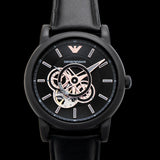 Emporio Armani Luigi Automatic Skeleton Black Dial Black Leather Strap Watch For Men - AR60012