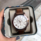 Fossil Grant Chronograph White Dial Brown Leather Strap Watch for Men - FS5344