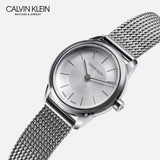 Calvin Klein Minimal White Dial Silver Mesh Bracelet Watch for Women - K3M23126