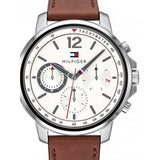 Tommy Hilfiger Landon Chronograph White Dial Brown Leather Strap Watch for Men - 1791531