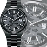 Citizen Tsuyosa Automatic Camouflage Black Dial Black Steel Strap Watch For Men - NJ0155-87E