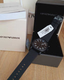 Emporio Armani Luigi Chronograph Black Dial Black Leather Strap Watch For Men - AR11133