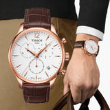 Tissot T Classic Tradition Chronograph White Dial Brown Leather Strap Watch For Men - T063.617.36.037.00