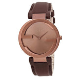 Gucci Interlocking Brown Dial Brown Leather Strap Watch For Women - YA133309