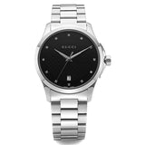 Gucci G Timeless Diamonds Black Dial Silver Steel Strap Watch For Men - YA126456