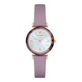 Emporio Armani Gianni Mother of Pearl Dial Purple Leather Strap Watch For Women - AR11003