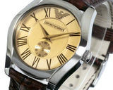 Emporio Armani Classic Quartz Beige Dial Brown Leather Strap Watch For Men - AR0646