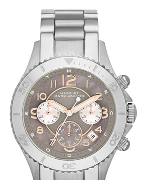 Marc Jacobs Rock Chronograph Mother of Pearl Grey Dial Silver Steel Strap Watch for Women - MBM3250