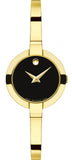 Movado Bela Black Dial Gold Steel Strap Watch For Women - 0606999