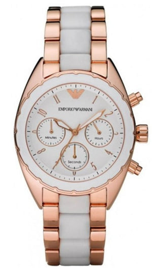 Emporio Armani Sportivo White Dial Rose Gold & White Steel Strap Watch For Women - AR5942