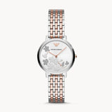 Emporio Armani Silver Sunray Dial Two Tone Steel Strap Watch For Women - AR11113