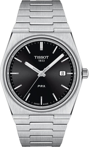 Tissot PRX Quartz Black Dial Silver Steel Strap Watch For Men - T137.410.11.051.00