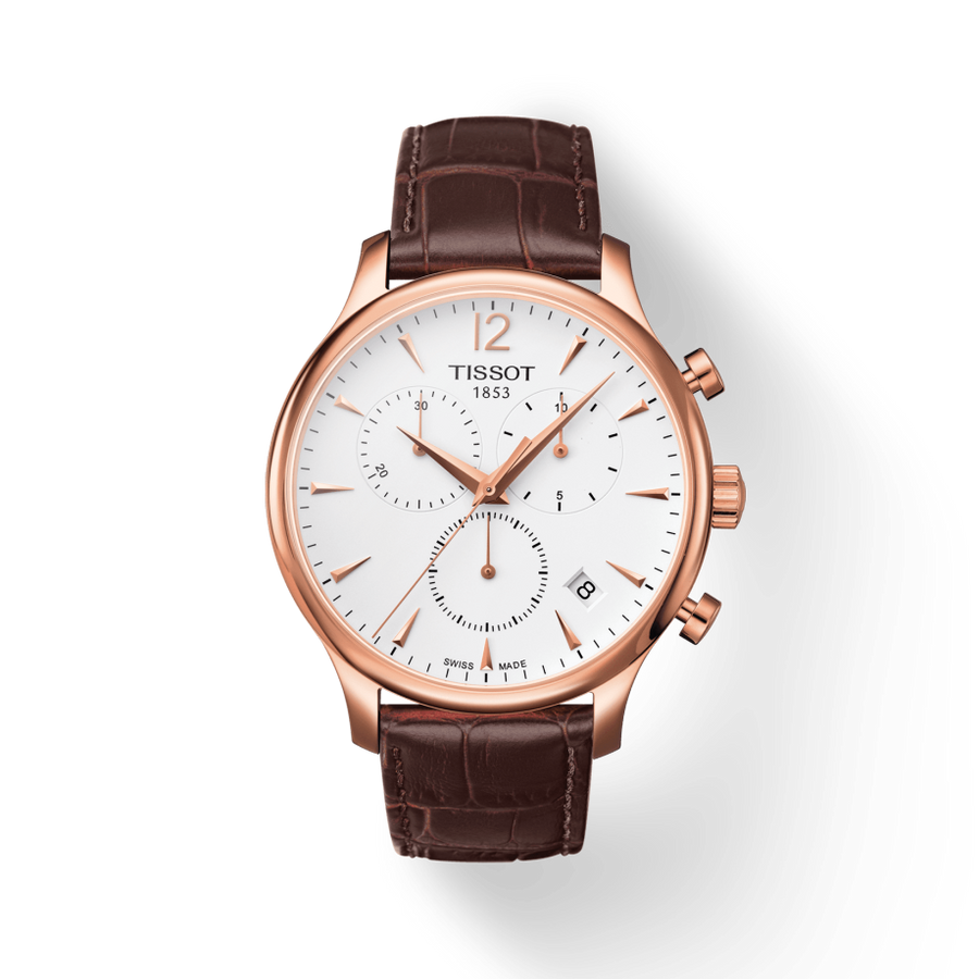 Tissot T Classic Tradition Chronograph White Dial Brown Leather Strap Watch For Men - T063.617.36.037.00