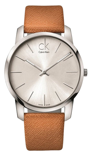 Calvin Klein City Quartz White Dial Light Brown Leather Strap Watch For Men - K2G21138