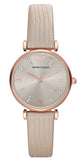 Emporio Armani Gianni T Bar Gunmetal Dial Beige Leather Strap Watch For Women - AR1681