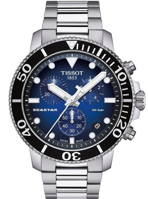 Tissot Seastar 1000 Chronograph Driver Blue Dial Silver Steel Strap Watch For Men - T120.417.11.041.01