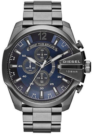 Diesel Mega Chief Chronograph Blue Dial Black Steel Strap Watch For Men - DZ4329