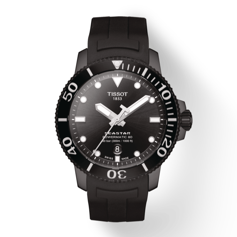 Tissot Seastar 1000 Powermatic 80 Black Dial Black Rubber Strap Watch For Men - T120.407.37.051.00