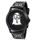 Gucci G Timeless Ghost Black Dial Black Leather Strap Watch For Men - YA1264018