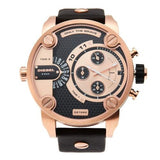 Diesel Little Daddy Black & Gold Dial Black Leather StrapWatch For Men - DZ7282