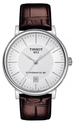 Tissot T-Classic Powermatic 80 White Dial Brown Leather Strap Watch For Men - T122.407.16.031.00