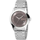 Gucci G Timeless Brown Dial Silver Steel Strap Watch For Men - YA126406