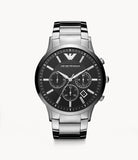 Emporio Armani Sportivo Chronograph Black Dial Silver Steel Strap Watch For Men - AR2460