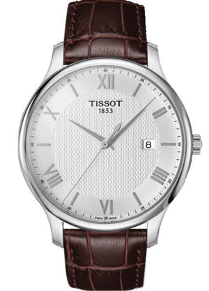 Tissot T Classic Tradition Silver Dial Brown Leather Strap Watch For Men - T063.610.16.038.00