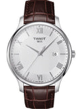 Tissot T Classic Tradition Silver Dial Brown Leather Strap Watch For Men - T063.610.16.038.00