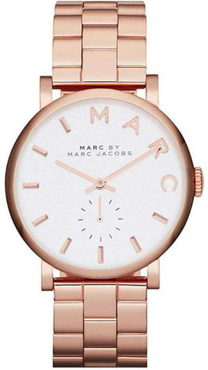 Marc Jacobs Baker White Dial Rose Gold Steel Strap Watch for Women - MBM3244