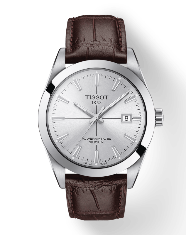 Tissot Gentleman Powermatic 80 Silicium Silver Dial Brown Leather Strap Watch For Men - T127.407.16.031.01
