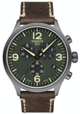 Tissot T Sport Chrono XL Green Dial Brown Leather Strap Watch For Men - T116.617.36.097.00