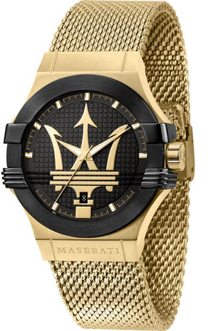 Maserati Potenza Quartz Black Dial Gold Mesh Bracelet Watch For Men - R8853108006