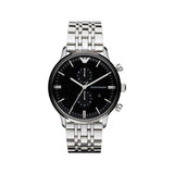 Emporio Armani Chronograph Black Dial Silver Steel Strap Watch For Men - AR0389