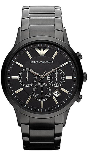 Emporio Armani Ceramica Chronograph Black Dial Black Steel Strap Watch For Men - AR1451