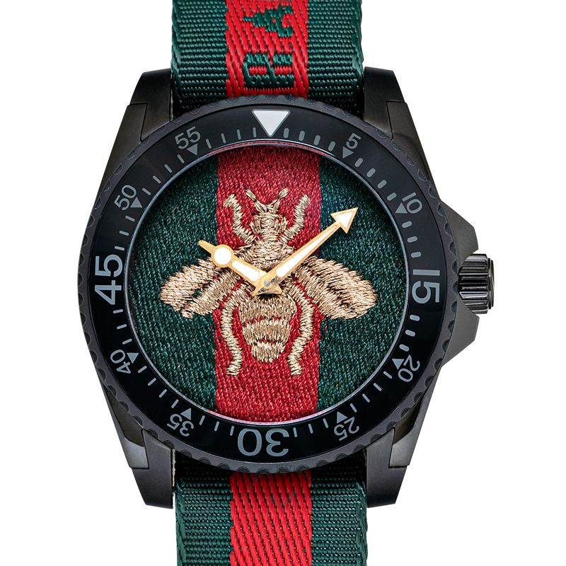Gucci Dive Green & Red Dial Green & Red Nylon Strap Watch For Men - YA136216