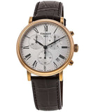 Tissot Carson Premium Chronograph White Dial Brown Leather Strap Watch For Men - T122.417.36.033.00