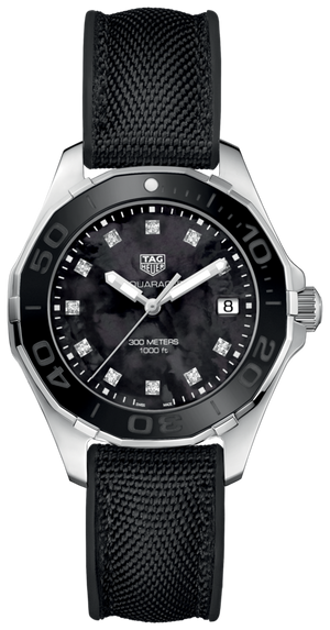 Tag Heuer Aquaracer Quartz Black Mother of Pearl Dial Black Textile Strap Watch for Women - WAY131M.FT6092