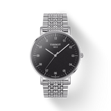 Tissot Everytime Large Black Dial Silver Mesh Bracelet Watch For Men - T109.610.11.077.00