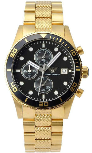 Emporio Armani Chronograph Black Dial Gold Steel Strap Watch For Men - AR5857