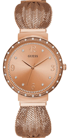 Guess Chiffon Rose Gold Dial Mesh Bracelet Watch For Women - W1083L3