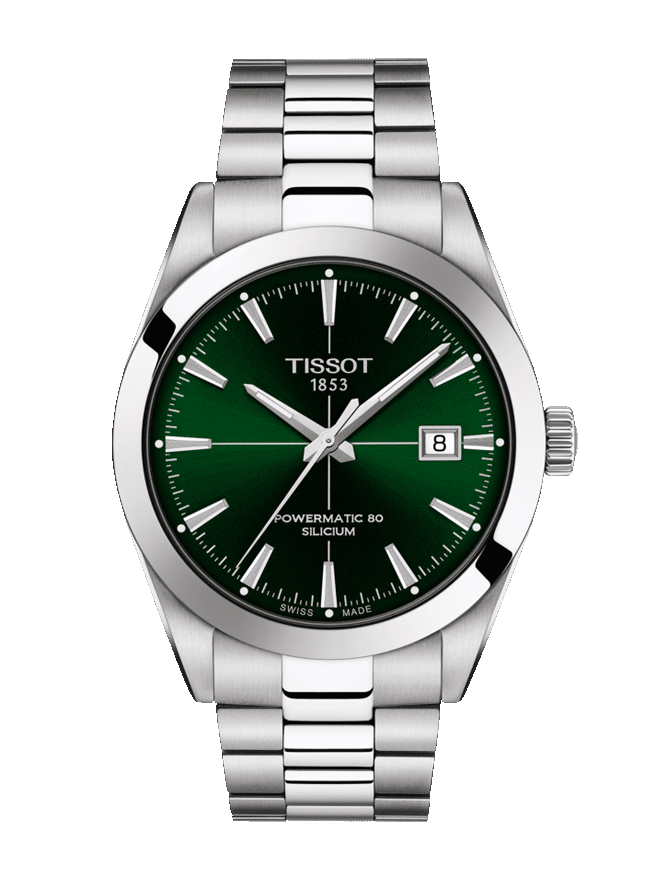 Tissot Gentleman Powermatic 80 Silicium Green Dial Silver Steel Strap Watch For Men - T127.407.11.091.01