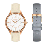 Tissot T Lady Bella Ora Round White Dial Beige Leather Strap Watch For Women - T103.210.36.018.00