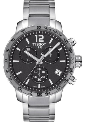 Tissot Quickster Chronograph Black Dial Silver Steel Strap Watch For Men - T095.417.11.067.00