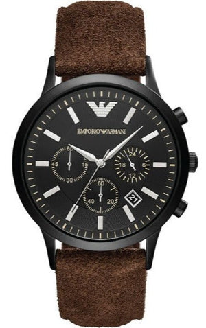 Emporio Armani Chronograph Black Dial Brown Leather Strap Watch For Men - AR11078