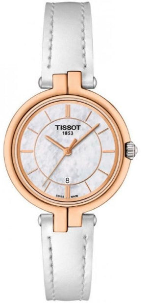 Tissot Flamingo Mother of Pearl Dial White Leather Strap Watch For Women - T094.210.26.111.01