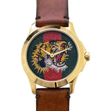 Gucci Le Marche Des Merveilles Red & Green Dial Brown Leather Strap Unisex Watch - YA126497