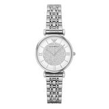 Emporio Armani Gianni T Bar White Crystal Pave Dial Silver Stainless Steel Strap Watch For Women - AR1925