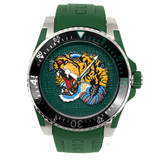 Gucci Dive Tiger Green Dial Green Rubber Strap Watch For Men - YA136316